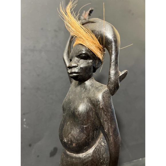 RARE Tribal African Vintage Figurine Ebony Man Wooden Hand Carved Statue 11 Inch - Picture 5 of 8